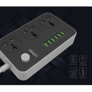 LDNIO SC3604 Power Strip with 3AC Sockets+6USB Ports - Black/EU Plug