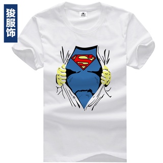 เสื้อผ้าผชเสื้อยืดแขนสั้น คอกลม ผ้าฝ้ายแท้ พิมพ์ลาย Superman สําหรับผู้ชาย 2021S-5XL