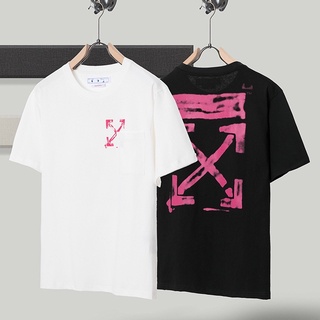 เสื้อยืดคอกลม OFF WHITE Graffiti Pink Arrowsเสื้อยืดฤดูร้อนสตรีทแฟชั่นสำหรับผู้ชายและผู้หญิง