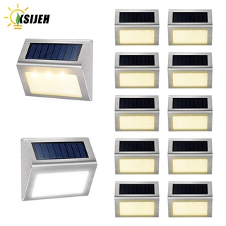 Solar Deck Lights Bright 3 LED Stair Light Outdoor Waterproof Stainless Steel Wireless Lighting for Balcony Garden Yard