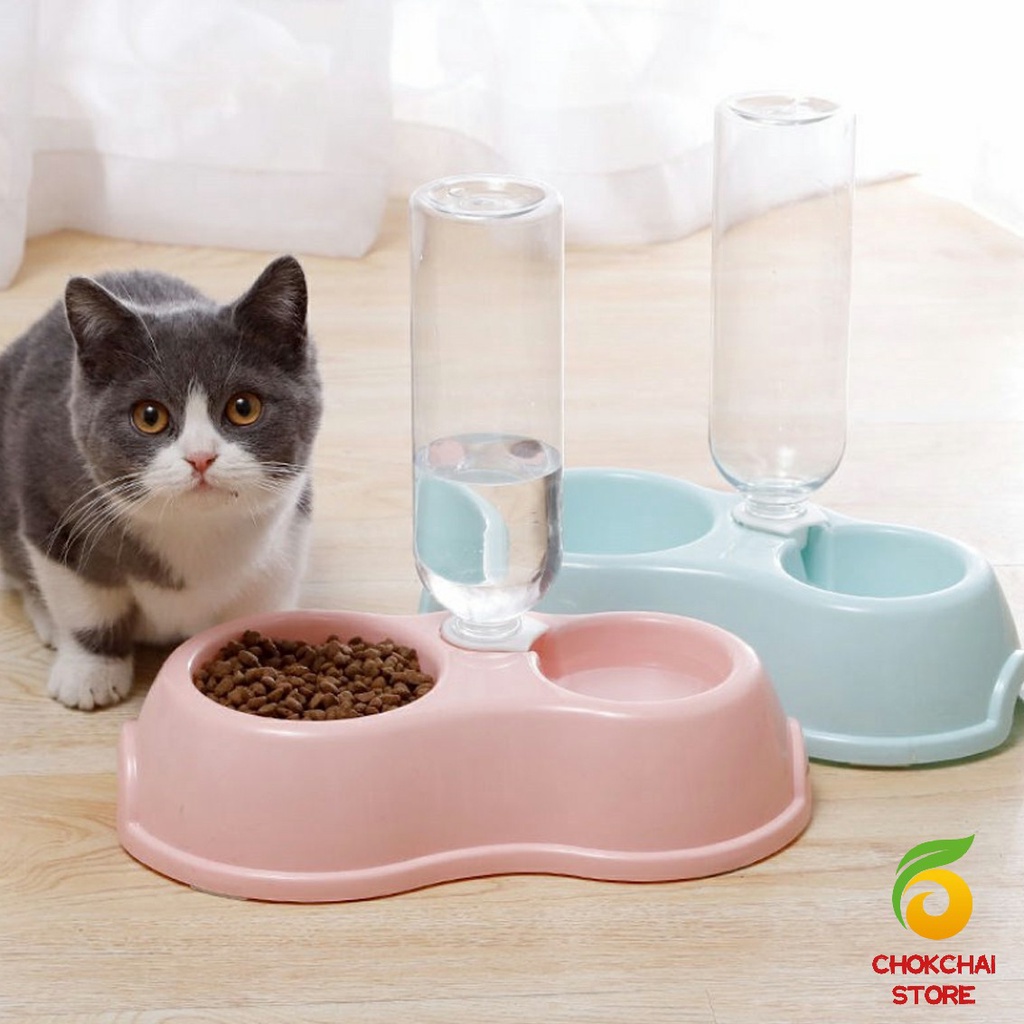 chokchaistore-ชามให้อาหาร-พร้อมน้ำสำหรับสุนัขและแมว-แบบ-2-หลุม-พร้อมขวดน้ำ-ชามพกพา-pet-feeding-bowl