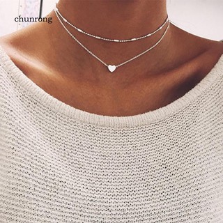 CHU_Fashion Double Layers Choker Heart Love Ball Chain Bead Necklace Women Xmas Gift