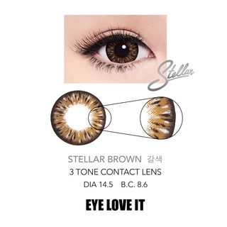 EYELOVEIT STELLAR BROWN เลนส์สีน้ำตาล รายเดือน ( ซื้อ EYELOVEIT ครบ 3 กล่อง แถมตลับคอนแทคเลนส์ )