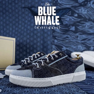 สินค้า รองเท้าหนังแท้ รุ่น The Blue Whale การผสมผสานของหนังแท้กับผ้ายีนส์ริมฟ้า