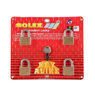 SOLEX กุญแจคีย์อะไลท์คอสั้น4 35 มม. ตัวแม่กุญแจ(LOCK) ผลิตจากทองเหลืองที่คล้องทำจากเหล็กกล้าคุณภาพดี มีความหนา แข็งแรงทน