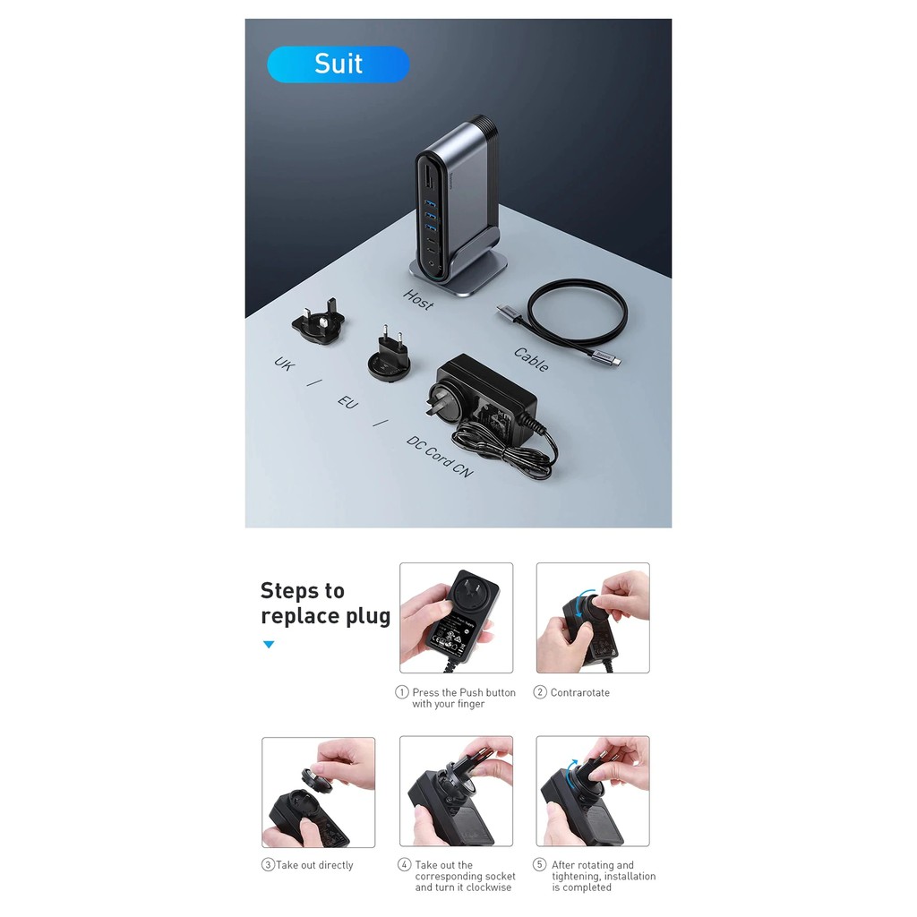 สวิตช์ฮับ Baseus 16-in-1 USB-C Docking Adapter-Smoke Gray Standard ...