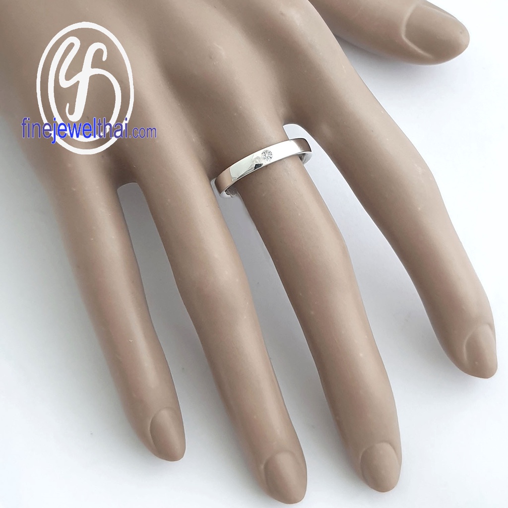 finejewelthai-แหวน-แหวนเพชร-เพชรcz-แหวนหมั้น-แหวนแต่งงาน-diamond-cz-silver-couple-ring-r1412cz