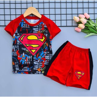 01 ชุดเซ็ตเด็ก ชุดนอนเด็ก งานลายการ์ตูน ซุป ซุปเปอร์ฮีโร่ สีแดง ดำ (เสื้อยืดแขนสั้น สโลป + กางเกงขาสั้น)