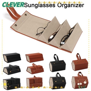 CLEVER Folding Glasses Organizer Multi-slot Eyeglasses Holder Storage Box Portable Travel PU Leather Display Sunglasses Case/Multicolor