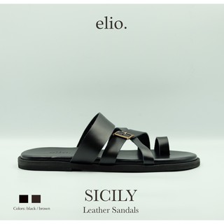 “ELORGL” ลด 65. elio originals - รองเท้าแตะหนังแท้ รุ่น Sicily (unisex) สีดำ Black