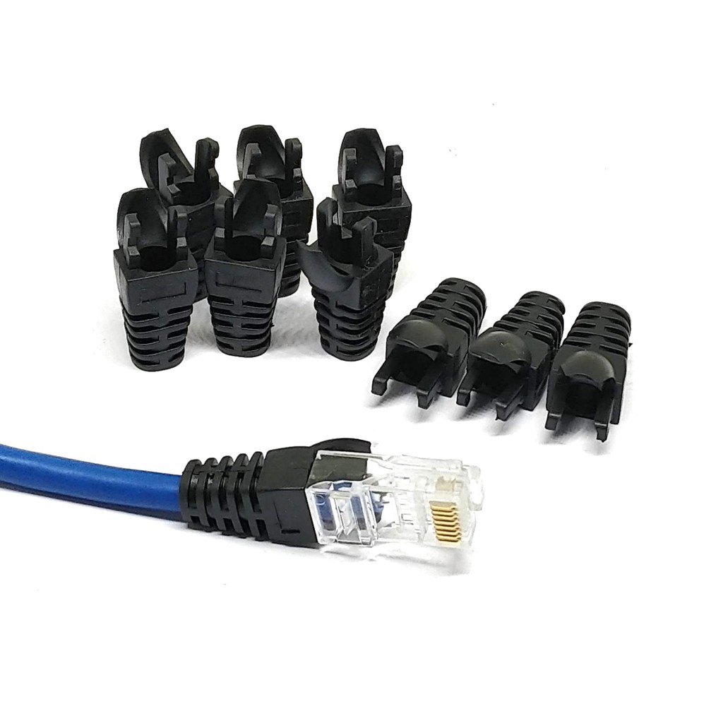 บูทครอบหัว-rj45-rj45-สีดำ-boot-rj45-connector-caps-cat5e-cat6-rj45-plug-boots-strain-relief-ethernet-network-cable