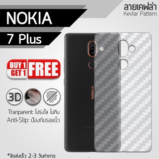 ซื้อ 1 แถม 1 - ฟิล์มหลัง Nokia 7 Plus ฟิล์มกันรอย กันรอย ลายเคฟล่า สีใส ฟิล์มหลังเครื่อง Back Film Kevlar Protector