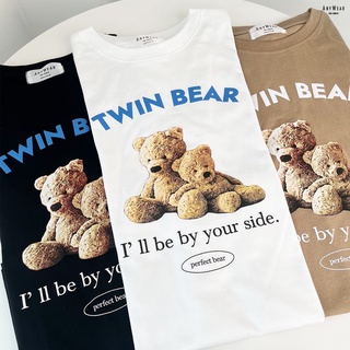 เสื้อยืด-Oversize Twin Bear I’ll be your side by AnyWear ผ้าCotton100% ใส่สบาย เสื้อยืดFreesize เสื้อยืดทรงเกาหลี