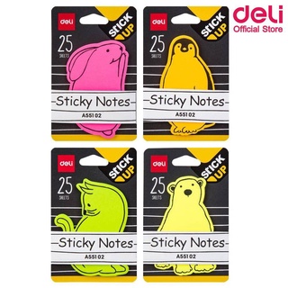 กระดาษโน๊ต Deli A551 02 Sticky Notes โพสอิทแฟนซีรูปสัตว์ 25 แผ่น สีสันสดใส สีสะท้อนแสง มองเห็นชัดเจน โพสท์อิท (1ชิ้น)