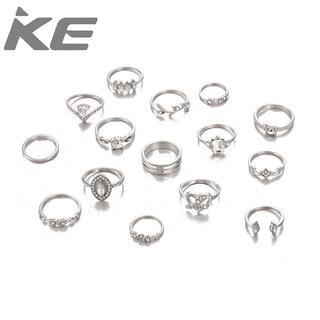 Geometric set ring OL leaf love diamond 15-piece set ring female for girls for women low price