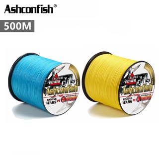 Ashconfish สายเอ็นตกปลา PE แบบถัก 9 เส้น 500 เมตร PE X9 สีเหลือง สีฟ้า