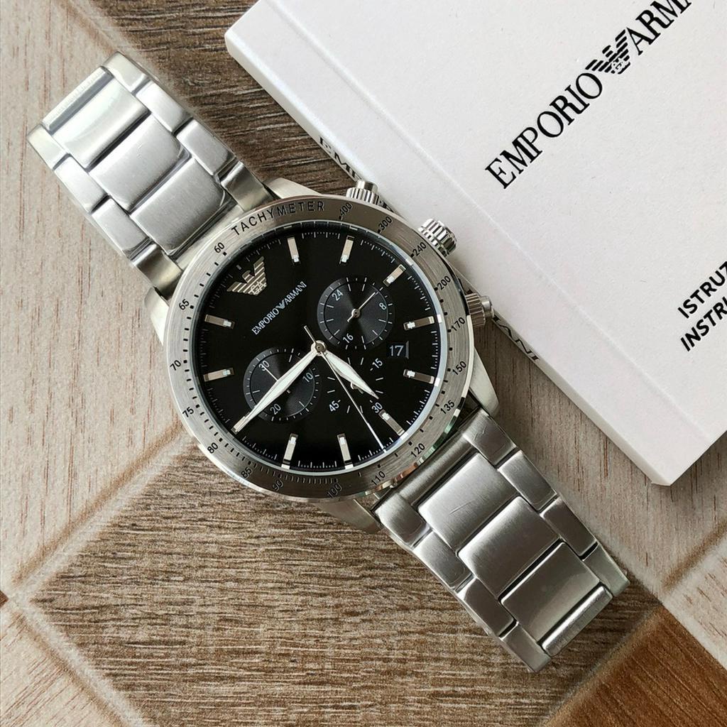 Emporio Armani AR11241 43mm Chronograph Quartz Black Dial Men's Watch ...