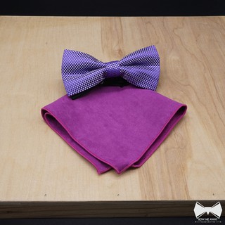เซ็ทหูกระต่ายสีม่วง + ผ้าเช็ดหน้าสูท-Purple Bowtie + Pocket square