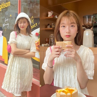 chuuchop_พร้อมส่ง(C7866)✨☕️🧈Marie dress ชุดเดรสสั้นสีครีม ผ้าดีมากกก