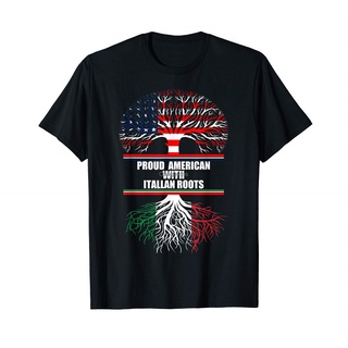เสื้อยืดผ้าฝ้ายพิมพ์ลายขายดี เสื้อยืด พิมพ์ลาย Proud American With Italian Roots Heritage แฟชั่นสําหรับสตรี