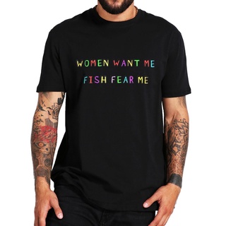 เสื้อยืดลําลอง แขนสั้น คอกลม พิมพ์ลาย Want Me Fish Fear Me สไตล์เกาหลี พลัสไซซ์ แฟชั่นฤดูร้อน สําหรับผู้ชาย และผู้หญิง