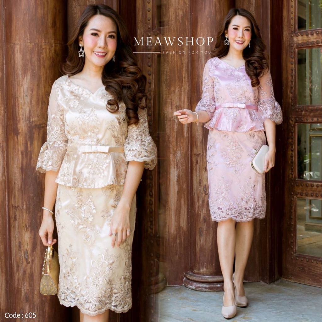 เดรสปักเลื่อมกริตเตอร์ 2 สี ไซส์ M-4XL ชุดออกงานหรู AMOR #605