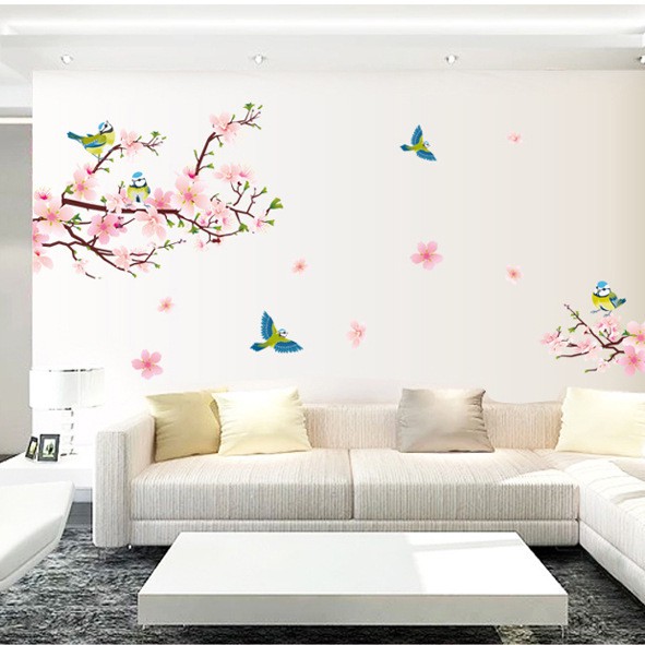 peach-blossom-magpie-สติ๊กเกอร์สําหรับติดตกแต่งผนังบ้าน