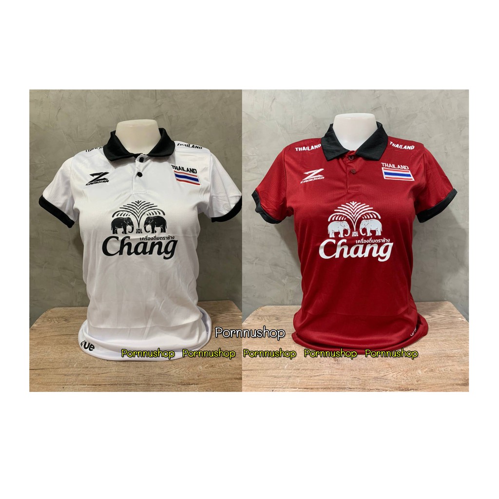 เสื้อบอลหญิงทีมชาติไทย-มีโลโก้ธงชาติไทยปกดำ-ฮิตตลอดกาล