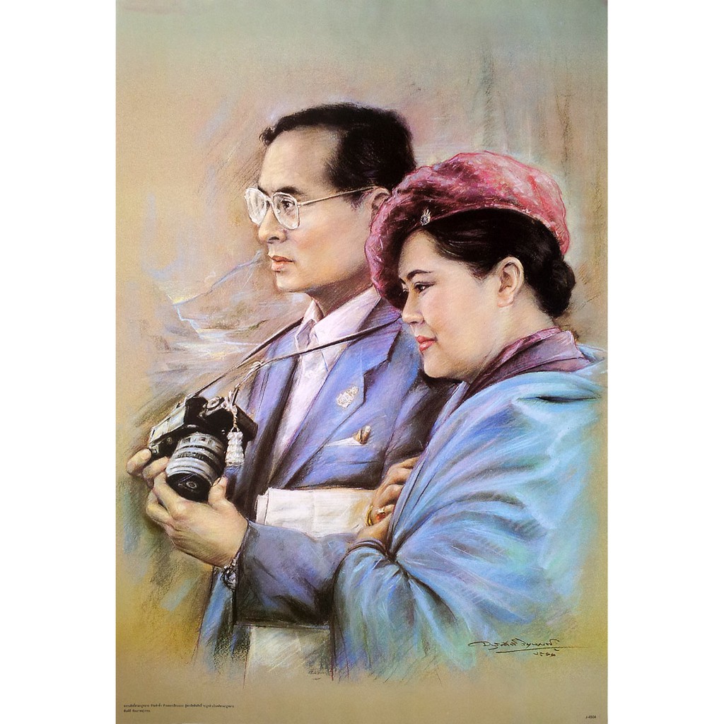 โปสเตอร์-รูปวาด-ในหลวง-ราชินี-รัชกาลที่-9-king-bhumibol-queen-sirikit-thailand-poster-24-x35-painting-siam-v2