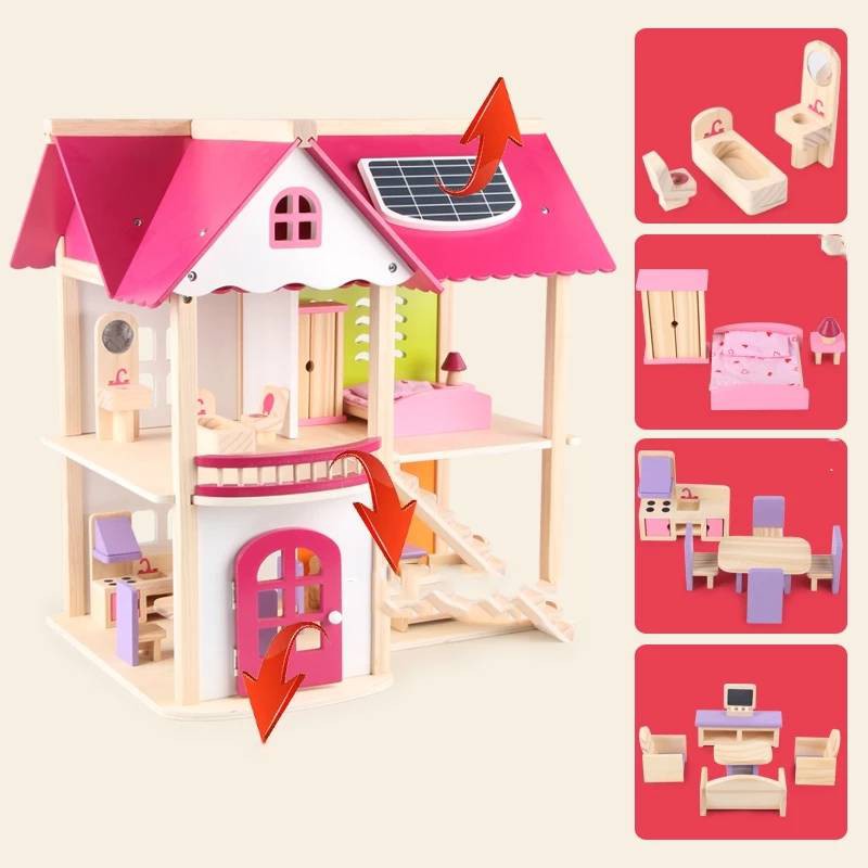 ของเล่นบ้านตุ๊กตาไม้-pink-doll-house-ของเล่นบ้านตุ๊กตา-บ้านตุ๊กตาไม้-บ้านของเล่นไม้-สินค้าพร้อมส่ง