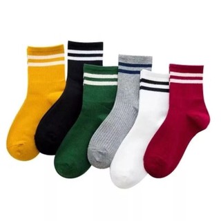 ภาพขนาดย่อของสินค้าถุงเท้า ข้อกลาง ขอบขาว มี6สี (พร้อมส่ง)  (รหัส WL900)