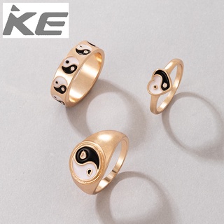 Alloy drip black and white Tai Chi ring set Geometric love color matching ring three-piece se