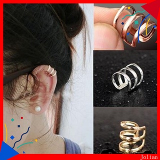 FM 1Pc Ear Clip Cuff Simple Dual Use Women Adjustable 3-ring Hollow Finger Ring for Shopping Travel