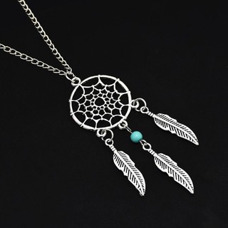 ARIN❥Women Dangling Leave Charms Filigree Tribal Dream Catcher Pendant Necklace