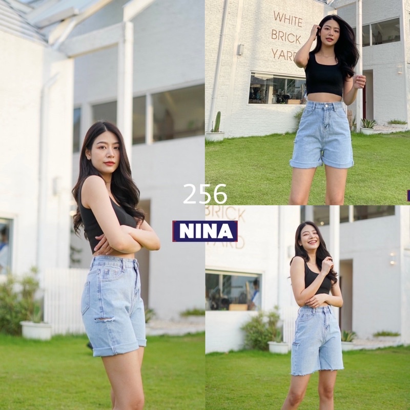 s-34-nina-256-กางเกงยีนส์ขาสามส่วน-แต่งขาดด้านข้าง-เอวสูง-ผ้าไม่ยืด-ปลายขาตัดปล่อย-ทรงสวย