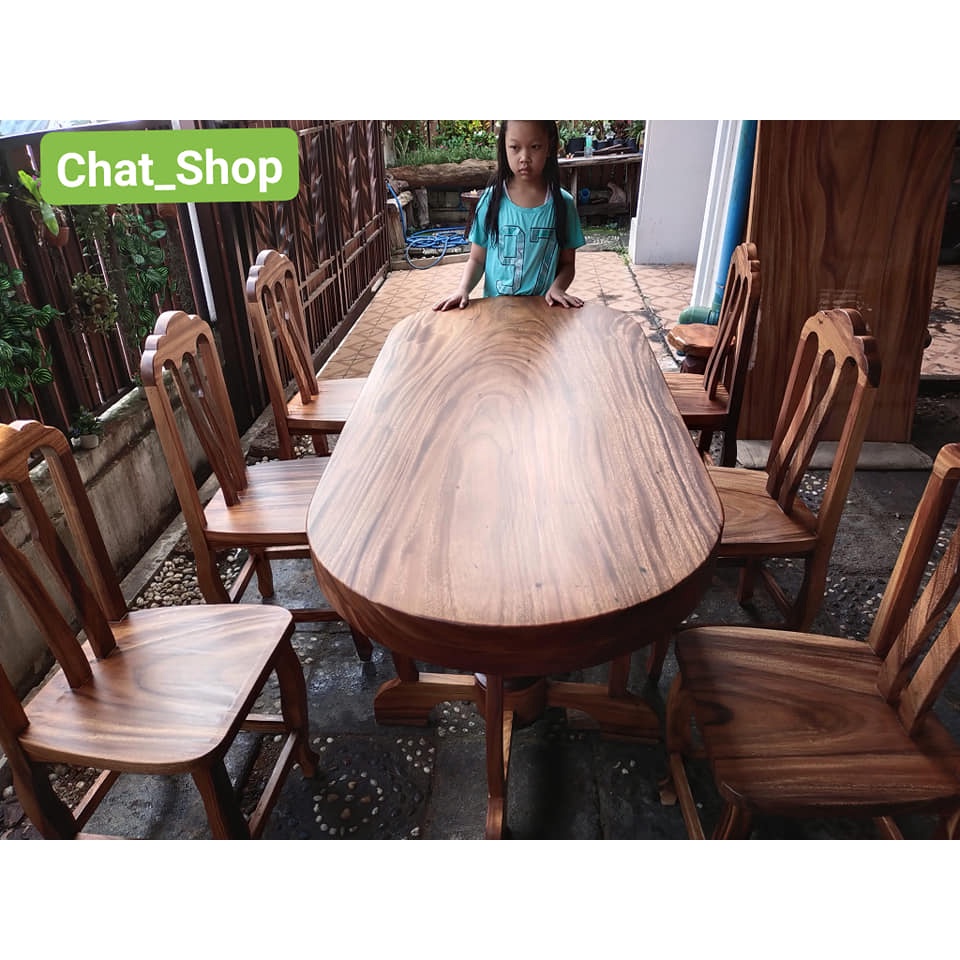 โต๊ะอาหารไม้แผ่นเดียว-พร้อมเก้าอี้-6-ตัว-งานสังผลิต-มีสินค้าตลอด
