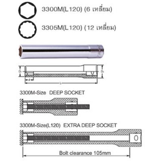 KOKEN3305M(L120)-10 ลูกบ๊อกยาวพิเศษ120mm 3/8"-12P-10mm.