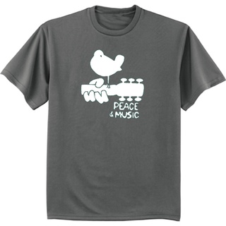 เสื้อยืดผ้าฝ้ายพิมพ์ลายขายดี มาใหม่ เสื้อยืด พิมพ์ลายกีตาร์ Woodstock Peace And Music สําหรับผู้ชาย