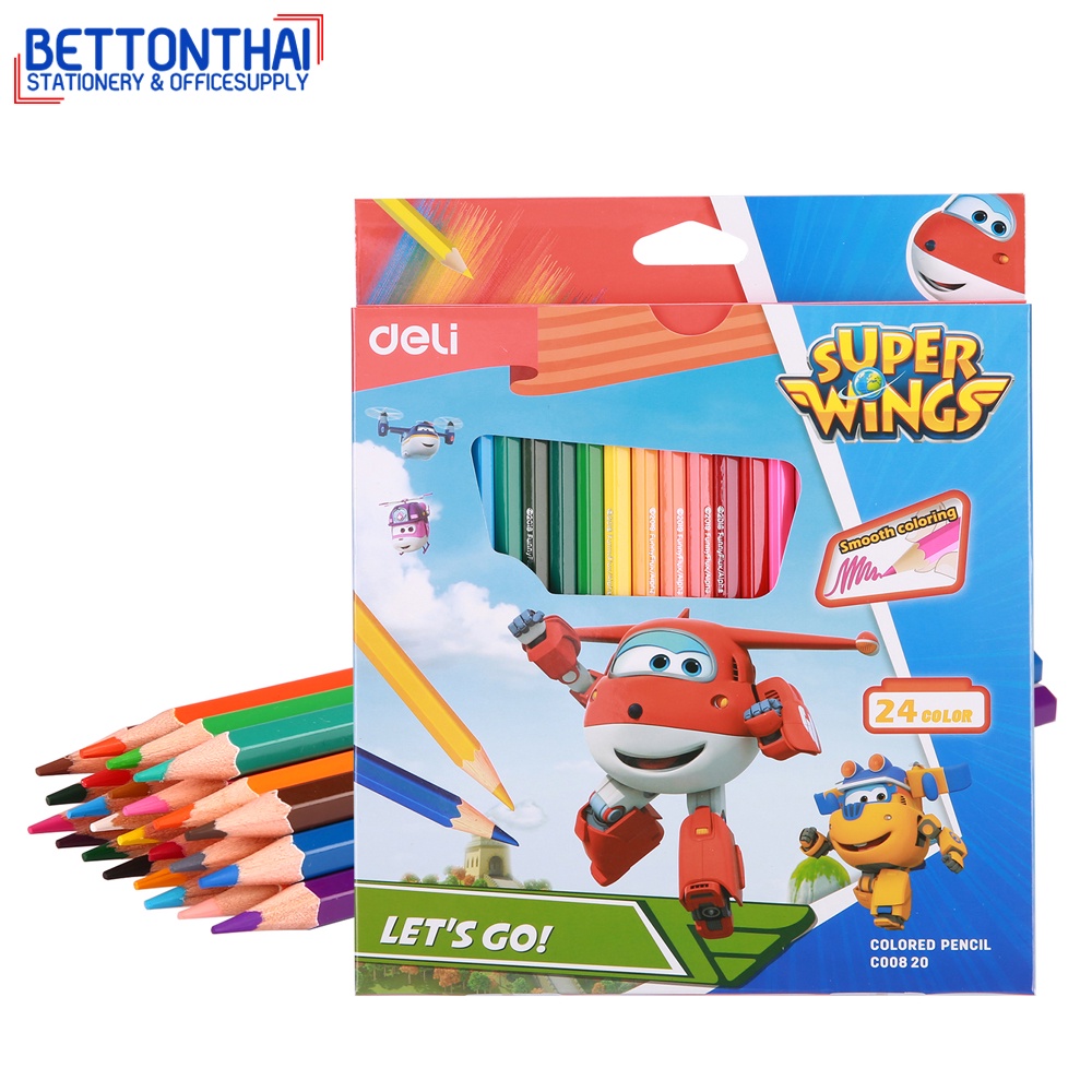 ภาพหน้าปกสินค้าDeli C00820 Colored Pencil 24 colors ดินสอสีไม้ ลาย Super wings 24 สี สีไม้ ดินสอสี เครื่องเขียน สีระบาย อุปกรณ์วาดรูป จากร้าน bettonthai_officialshop บน Shopee