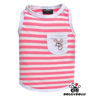 Pet clothes -Doggydolly  เสื้อผ้าแฟชั่น สัตว์เลี้ยง  ชุดหมาแมว ลายทาง แขนกุด สีชมพูขาว ขนาดไซส์ 1-9 โล -  T687