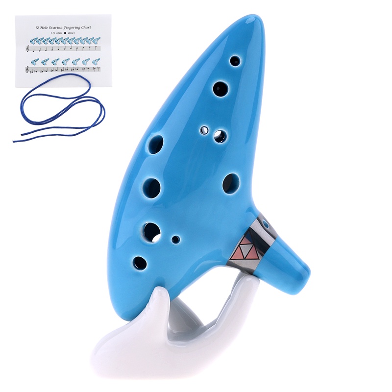 เครื่องดนตรีขลุ่ยเซรามิก-alto-12-หลุม-ocarina-c-flute-sky-blue-พร้อมคอ