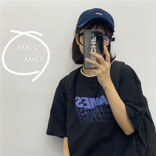 เสื้อยืดสีขาวผู้หญิงลายตัวหนังสือเสื้อยืดแขนสั้นสไตล์เกาหลี