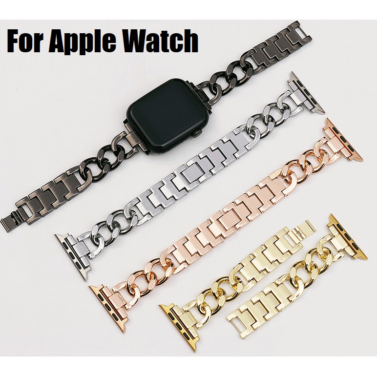 ภาพหน้าปกสินค้าสาย applewatch สายนาฬิกาข้อมือ แบบโซ่ เหล็กกล้าไร้สนิม สำหรับ Applewatch Series 7 6 5 4 Apple Watch SE Stainless Steel สายนาฬิกาข้อมือ for apple watch iWatch Series7 Series6, Series5,Series4 ,Series3, Watch band iwatch ขนาด 41mm 45mm 38, 40, 42, 44mm