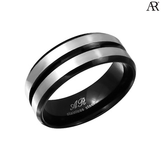 ANGELINO RUFOLO Ring ดีไซน์ 2 Lines แหวนผู้ชาย Stainless Steel 316L(สแตนเลสสตีล)คุณภาพเยี่ยม สีเงิน/สีดำ