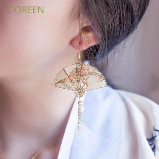 DOREEN Folding Fan Modeling Chinese Style Pendientes Fashion  Accessories Long Tassel Dangle  Earrings