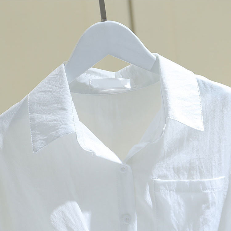 เสื้อชีฟองผู้หญิงแขนสั้น2021เสื้อเชิ้ตสีขาวจีบสั้นสไตล์เกาหลีผู้หญิง