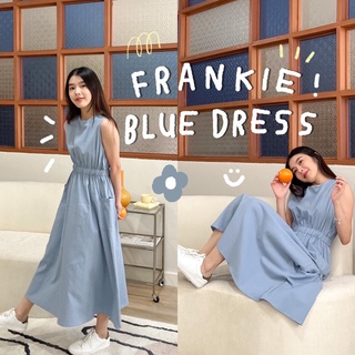 chuuchop_พร้อมส่ง(C7804)✨🧳🧵Frankie blue dress ชุดเดรสยาวแขนกุดสีฟ้า