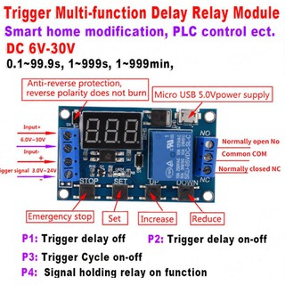 A022 Switch Trigger Relay Module 6-30V Time Delay Board JZ-801 โมดูลตั้งเวลา 6-30V Micro USB 5V
