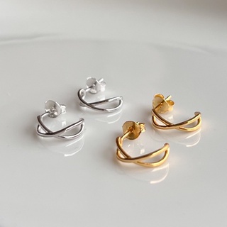 (โค้ด X8SFXJ ลด 20%) A.piece  ต่างหูเงินแท้ [all silver 925] Twill hoop earrings (231)