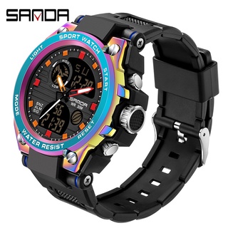สินค้า SANDA นาฬิกาผู้ชายหรูหรากันน้ำควอตซ์ LED มัลติฟังก์ชั่นนาฬิกาว่ายน้ำ Magic